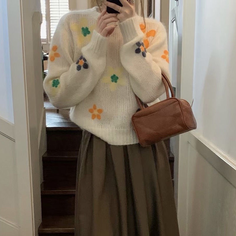 Áo Sweater Cổ Tròn Dáng Rộng Mềm Mại Phong Cách Hàn Quốc Cho Nữ