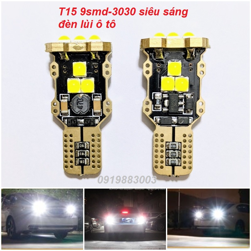 Bộ 2 bóng đèn lùi ô tô Siêu sáng T15 LED 9smd 3030 3D