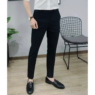 Quần âu nam đen trơn , vải tuyết hàn mịn, co dãn 4 chiều, form slim fit