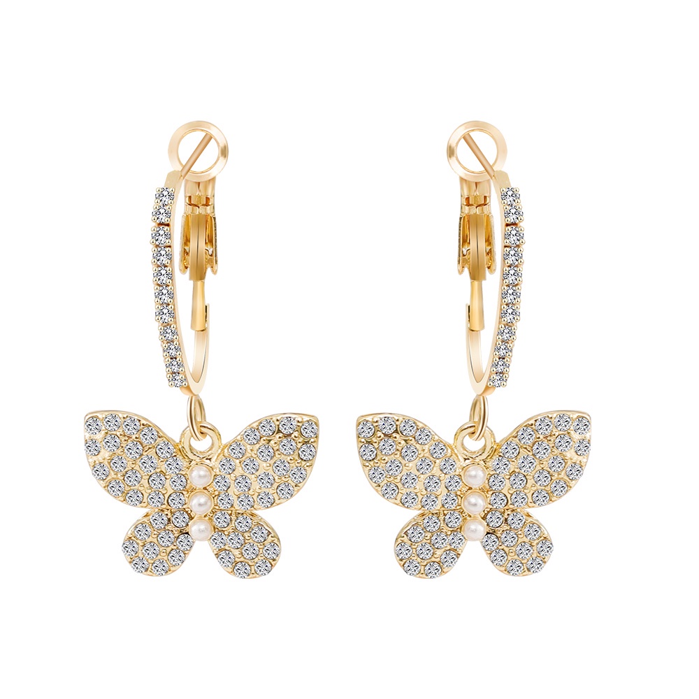 Khuyên tai dáng dài hình bướm đính đá zircon nhân tạo màu vàng đồng dễ thương thanh lịch thời trang cho bạn nữ