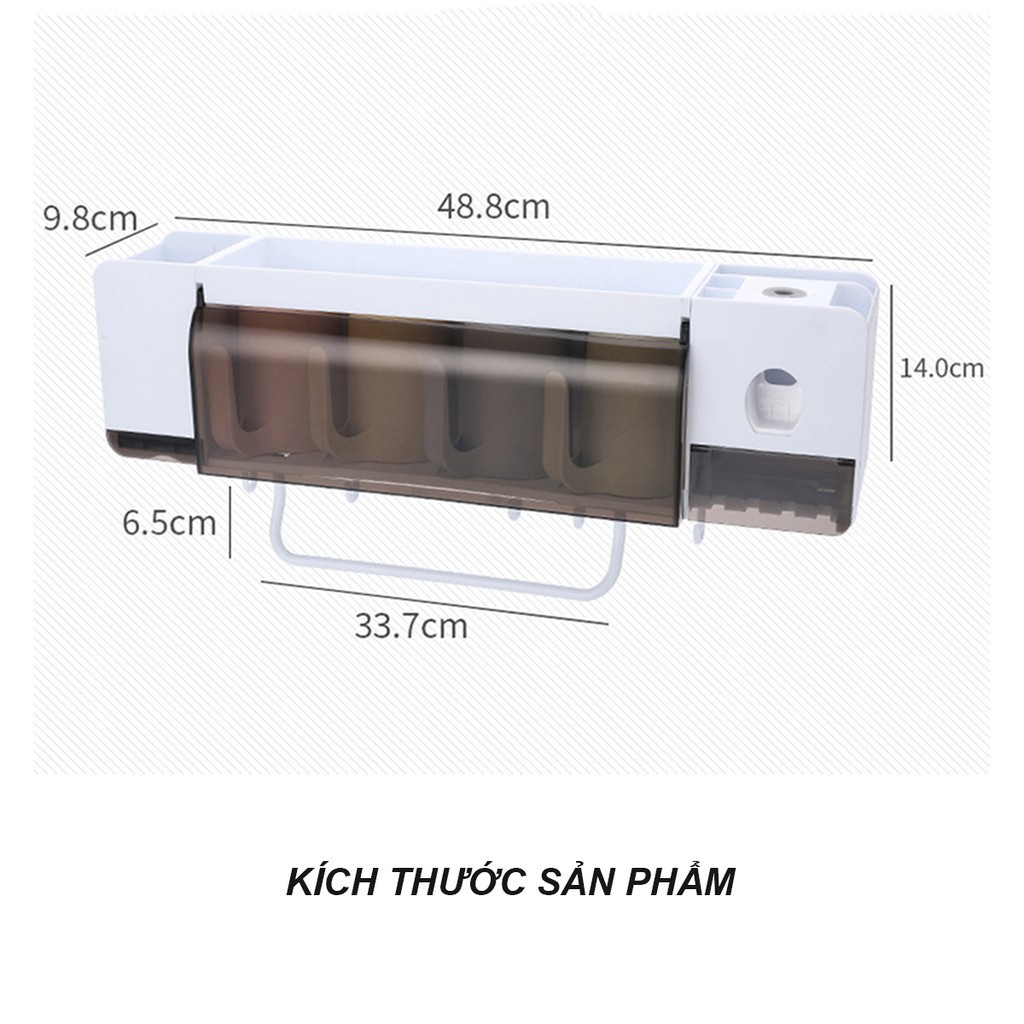 Kệ để đồ phòng tắm hút chân không tích hợp bộ nhả kem đánh răng kèm 2 cốc, 3 cốc, 4 cốc