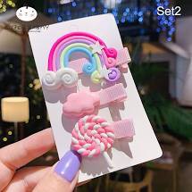 Sét 3 chiếc kẹp tóc hình cầu vồng, cây kẹo mút (có sỉ)