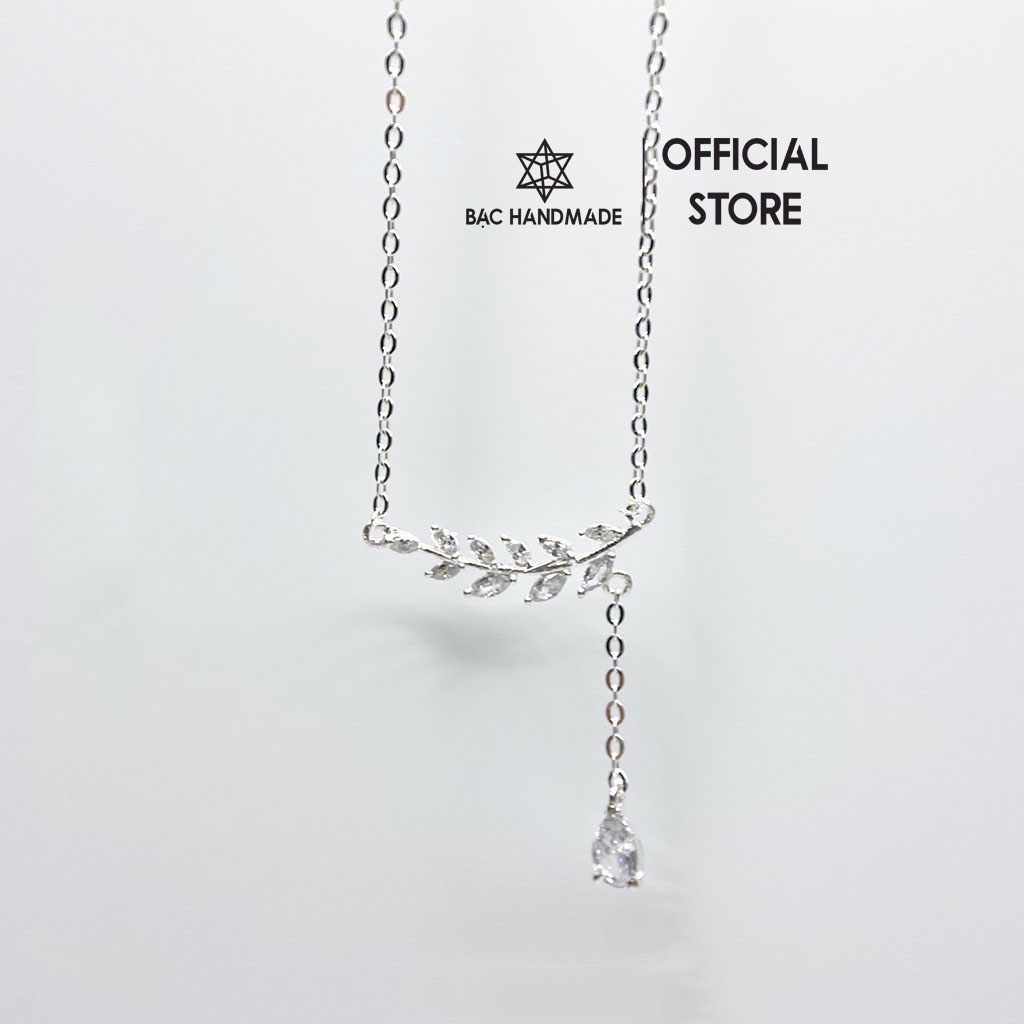 Dây chuyền nữ Bạc Handmade.Vòng cổ nữ lá nạm đá lấp lánh bạc nguyên chất-Bạc Handmade