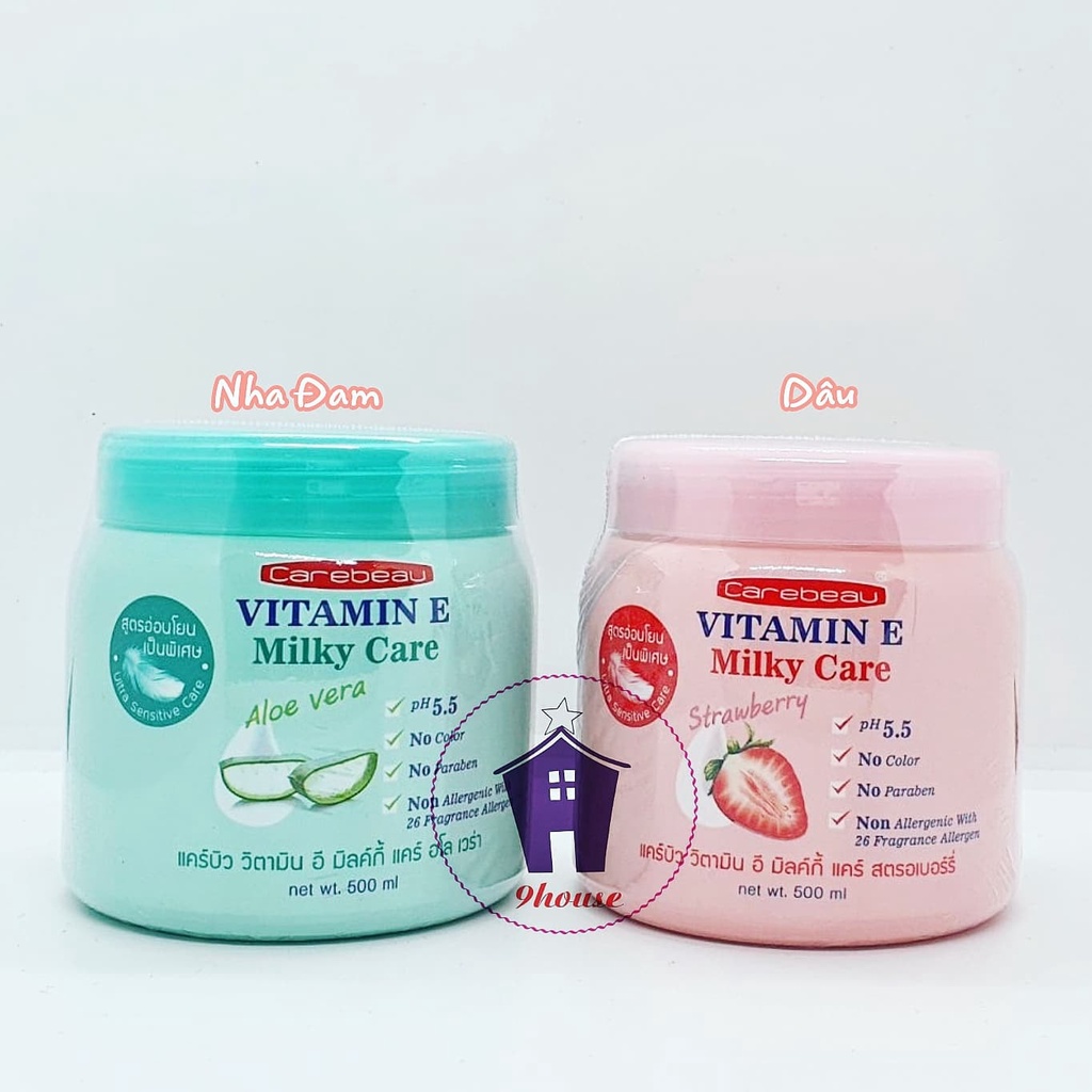 01 Hủ Kem Dưỡng Ẩm Phục Hồi Da Vitamin E Carebeau Milky Care Thái Lan 500ml