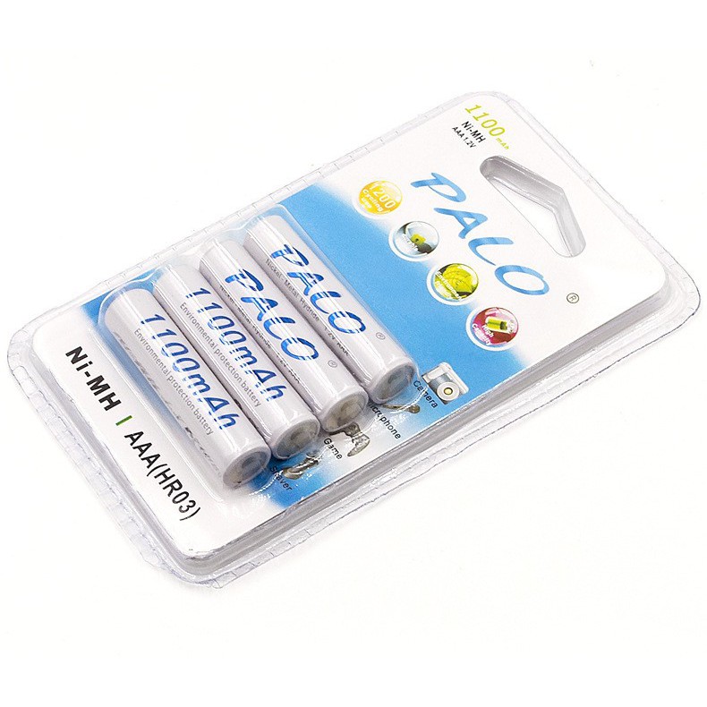 Vỉ 4 viên pin đũa sạc Palo AAA Ni-MH 1100mAh