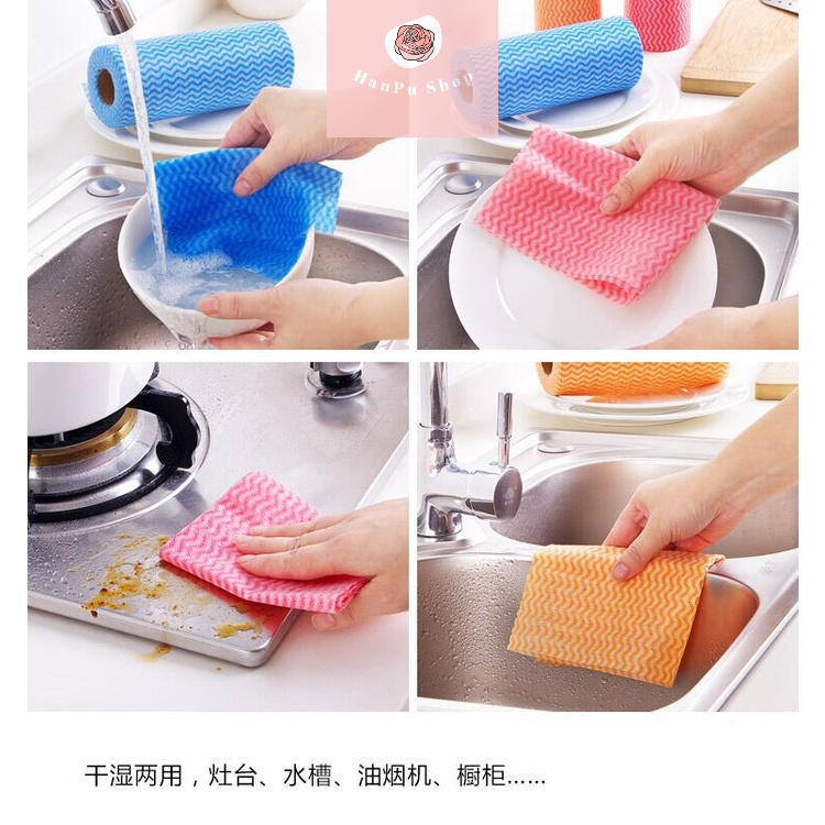 Cuộn Khăn Lau Bếp 50 Miếng Có Thể Giặt Tiện Lợi