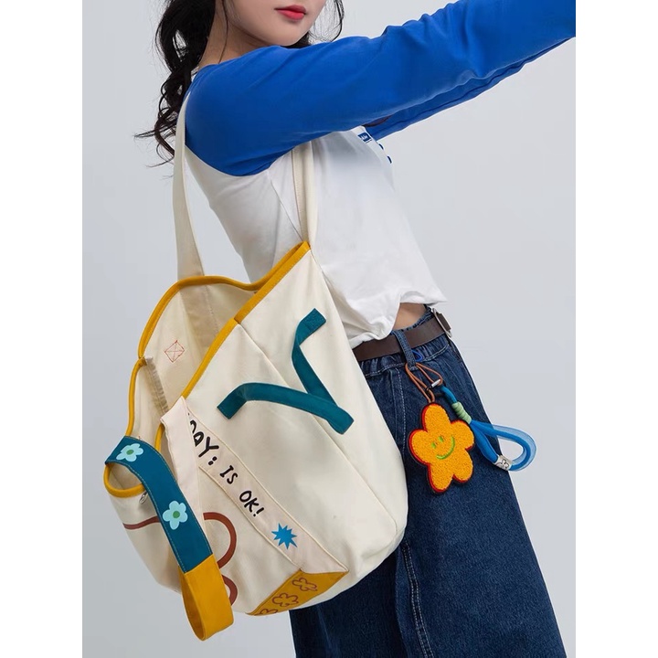 Túi Vải Canvas In Họa Tiết Phong Cách Hàn Quốc Thời Trang Cho Nữ