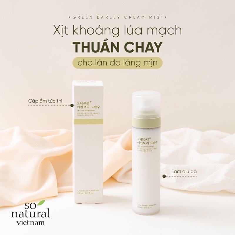 XỊT KHOÁNG LÚA MẠCH THUẦN CHAY CHO LÀN DA LÁNG MỊN Green Barley Cream Mist