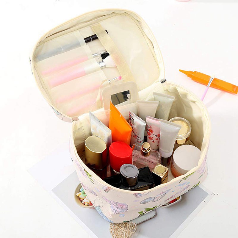 Large PU Cosmetic Bag Travel Cosmetic Bag with Cosmetic Brush Holder