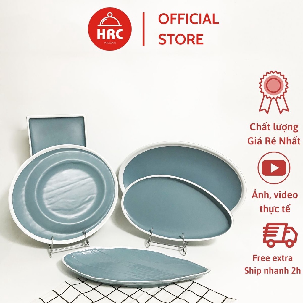 Bộ Đĩa Nhựa Phíp Melamine Giả Gốm Sứ Màu Xanh Dương [SANG TRỌNG] Bộ Kiểu Dáng Độc Đáo Phong Cách Châu Âu