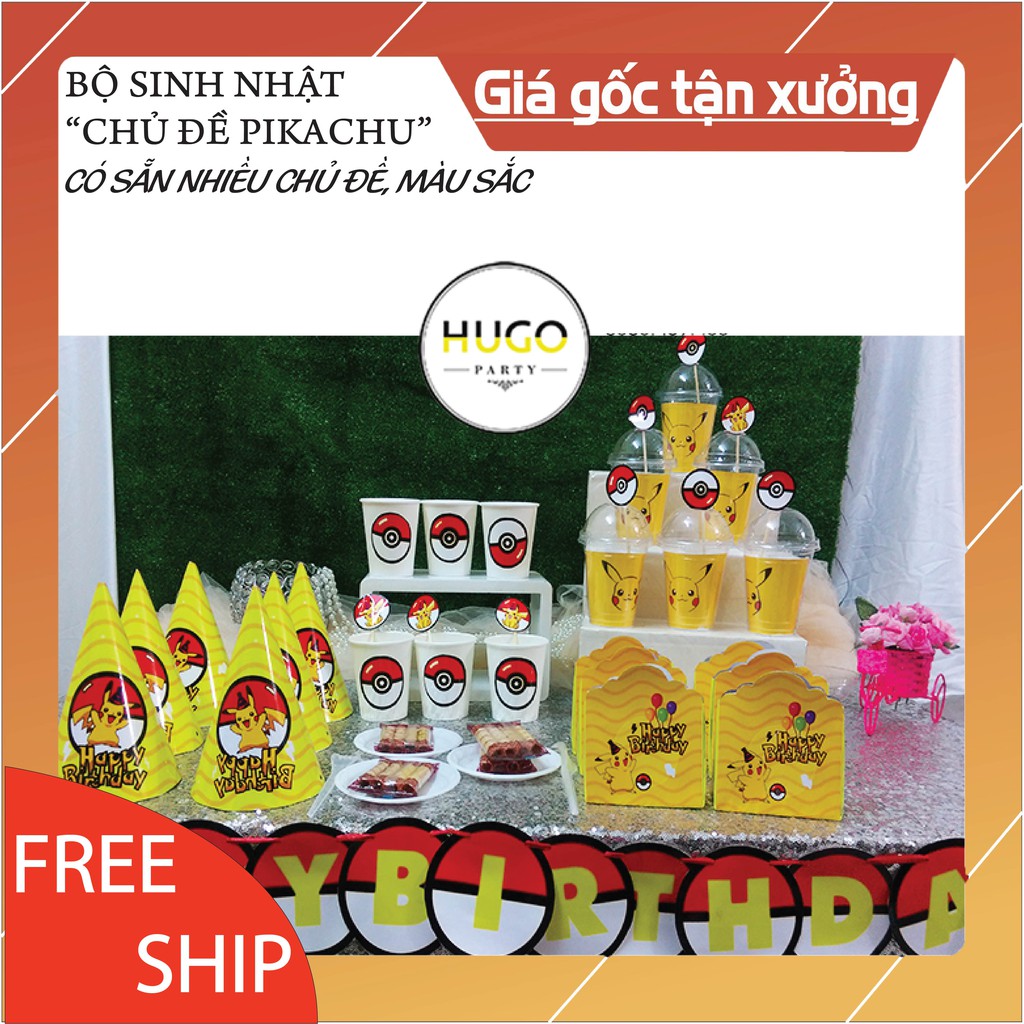 Bộ sinh nhật combo trang trí bàn tiệc cho Bé, chủ đề Pikachu