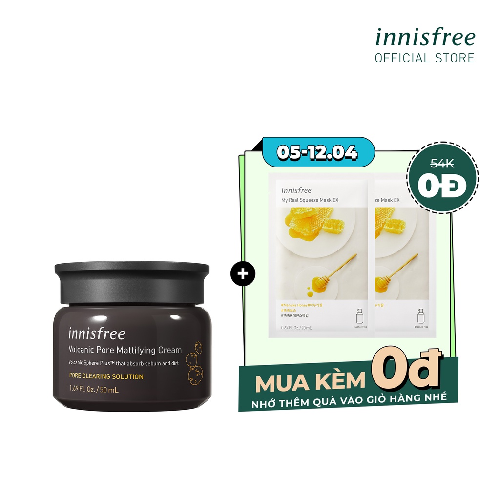 [Mã COSIF05 giảm 10% đơn 400K] Kem dưỡng làm mờ lỗ chân lông đá tro núi lửa innisfree Volcanic Pore Mattifying Cream50ml