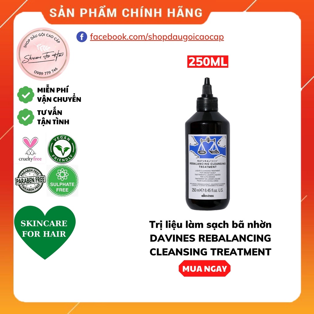 Dung dịch làm sạch bã nhờn Davines Rebalancing Cleansing Treatment dung tích 250ml dành cho da đầu dầu, bết