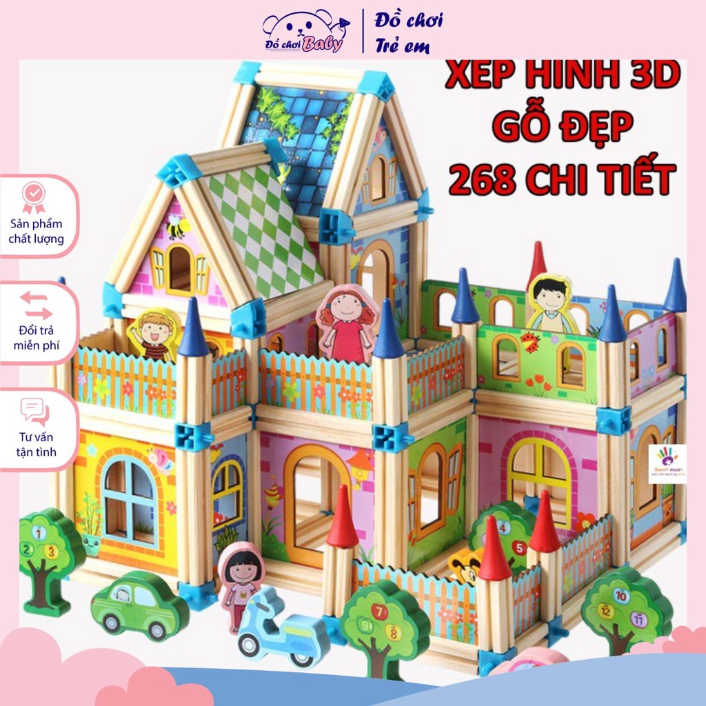 Đồ chơi trí tuệ - lắp ghép mô hình nhà gỗ 3D 268 chi tiết