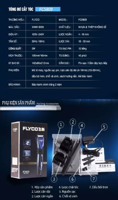 (Siêu Xịn) Tông Đơ FLYCO FC5809VN Chính Hãng