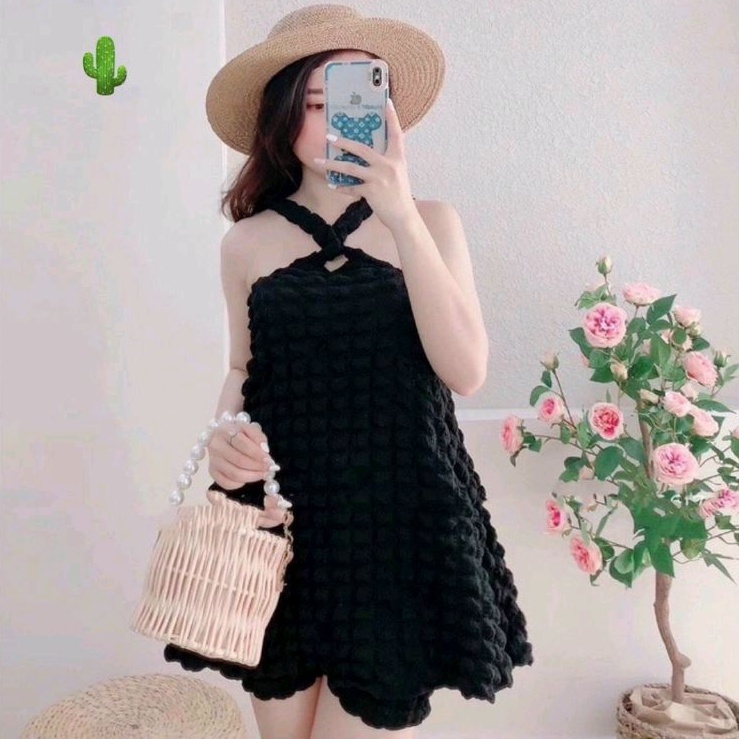 Đầm xốp chéo cổ vải dầy dặn cao cấp (B.C)