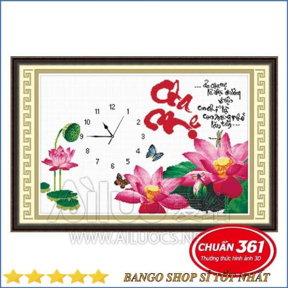 Tranh thêu chữ thập đồng hồ Cha Mẹ Hoa Sen 3D Ailuo AL56703_CHƯA THÊU