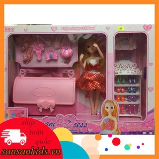 BỘ ĐỒ CHƠI BÚP BÊ BARBIE VÀ PHỤ KIỆN TÚI XÁCH VÀ TỦ GIÀY