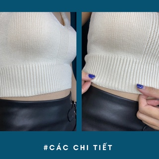 Áo croptop len màu kem cột dây