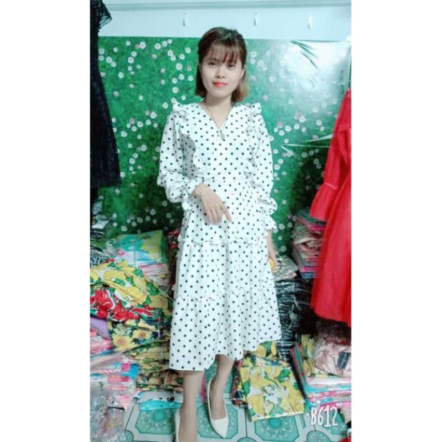 (Hình thật) Đầm dự tiệc, đầm chấm bi