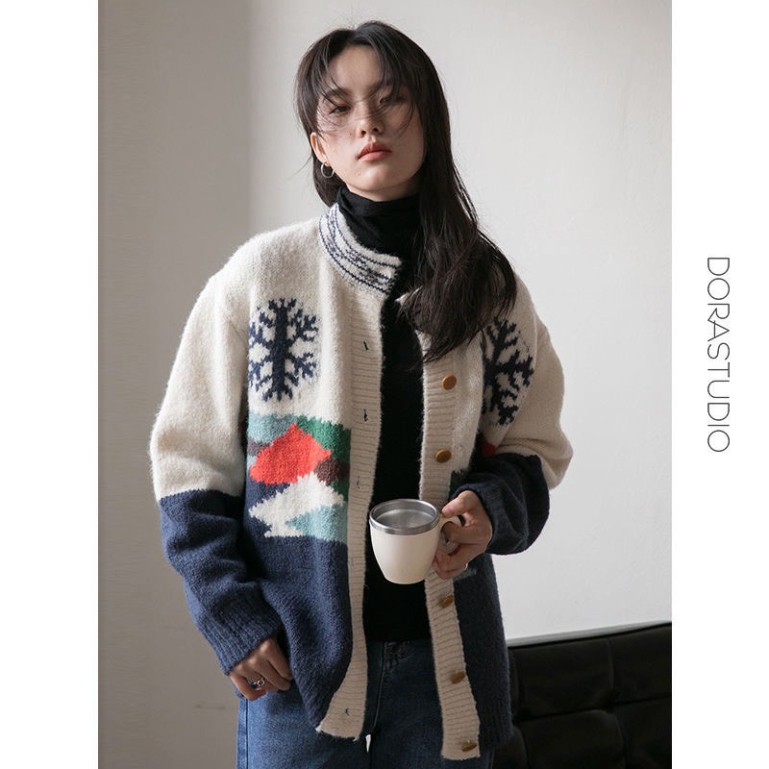 Cardigan len nữ dáng dài, áo khoác len hàn quốc màu đen trắng ngựa vằng LADY | BigBuy360 - bigbuy360.vn