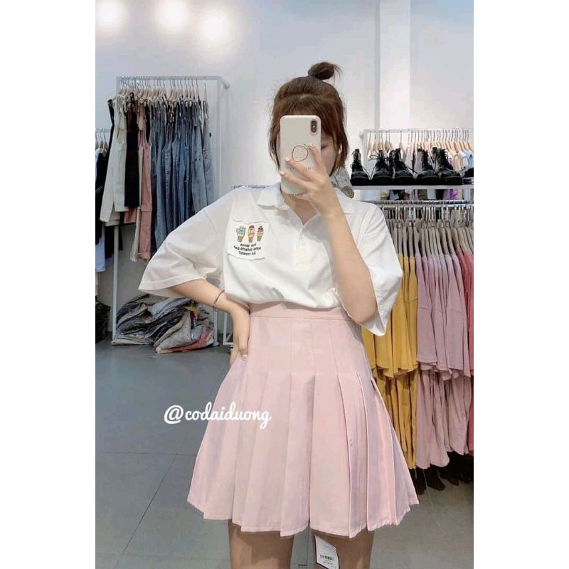 [Rẻ Vô Địch] Áo cotton tay lỡ Unisex -- Áo polo 3 ly kem