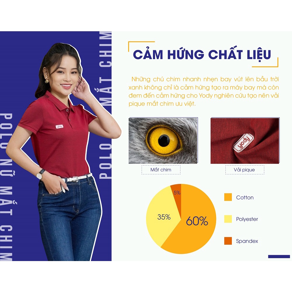 Áo polo YODY nữ mắt chim cotton thoáng mát trẻ trung năng động độ bền cao APN3340