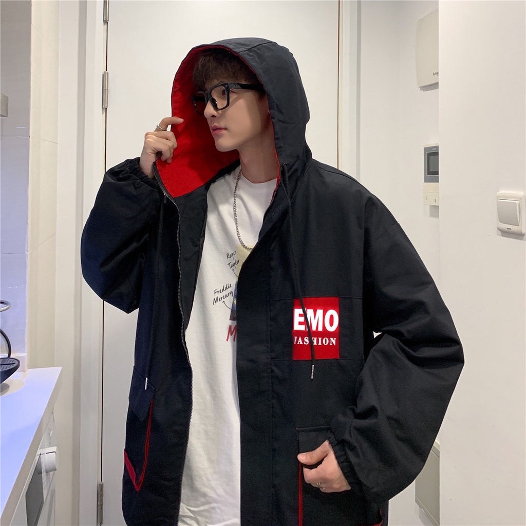 Áo khoác kaki nam from rộng EMO Thiết kế Túi Hộp 2 Bên (phong cách dán che khóa kéo)