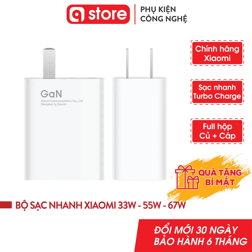 Bộ Sạc nhanh Xiaomi GaN 33W / 55W / 67W Qstore - Bộ Sạc Gan Xiaomi Mi 11 Sạc Siêu Nhanh, Củ sạc 33W, 55W, 67W