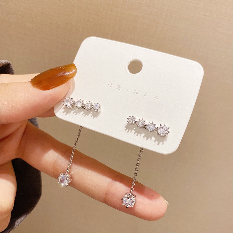 Bông tai nữ đính đá pha lê cao cấp có thể đeo được 2 kiểu khác nhau phong cách ins hàn quốc