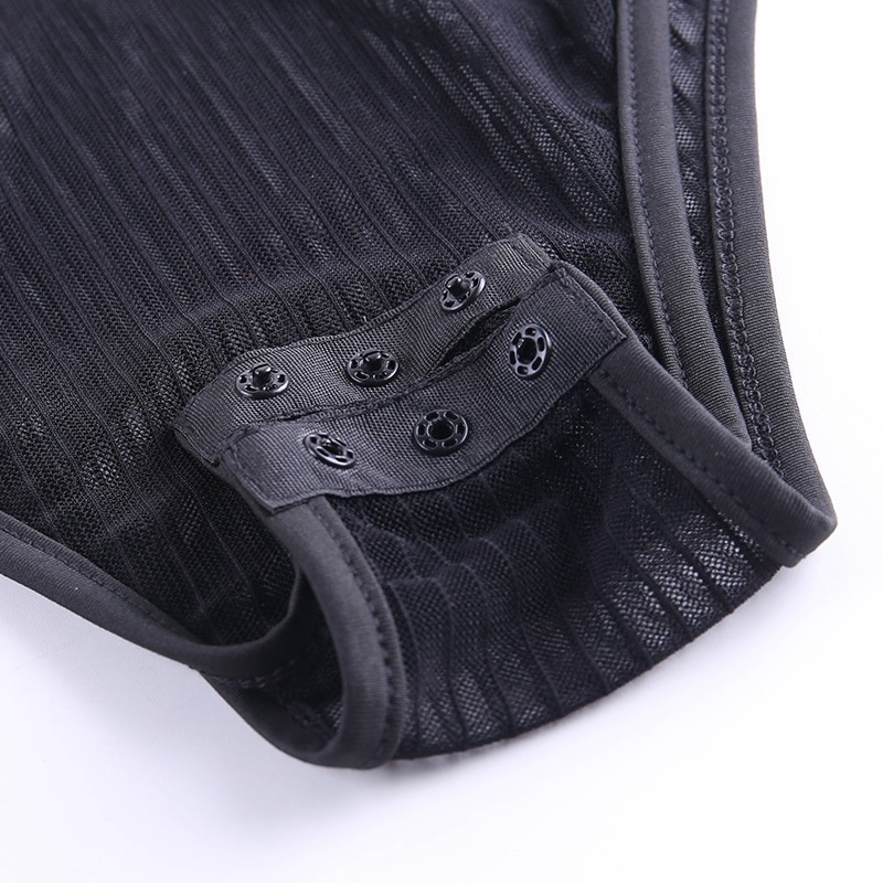 [Có Sẵn + Vải đẹp] Áo Bodysuit lưới sọc mịn đen dài tay khoét lưng cổ lọ Nữ độc đáo quyến rũ Hot | BigBuy360 - bigbuy360.vn