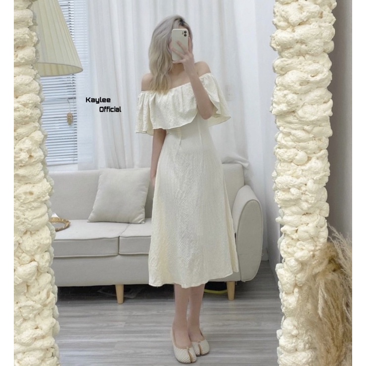 Váy Trễ Vai Bèo Đơn Giản Nhẹ Nhàng Chất Đũi Dày Dặn ảnh thật Kaylee | BigBuy360 - bigbuy360.vn