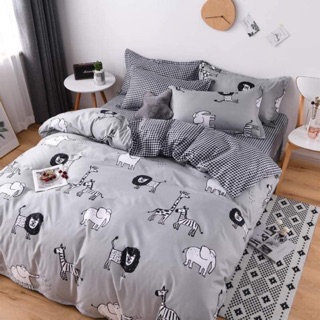 Bộ drap & chăn phao cotton poly hươu xám