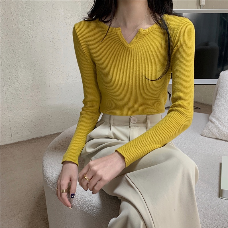 Áo Len Nữ Dài Tay Cổ Chữ V Thiết Kế Mới Thời Trang Dành Cho Mùa Thu Đông