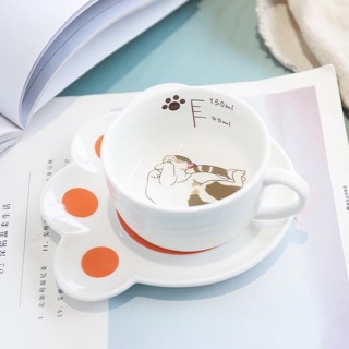 Bộ cốc kèm đĩa chân Mèo