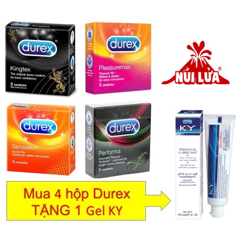 [COMBO] 4 hộp Bao cao su Durex TẶNG 1 Gel KY 50g