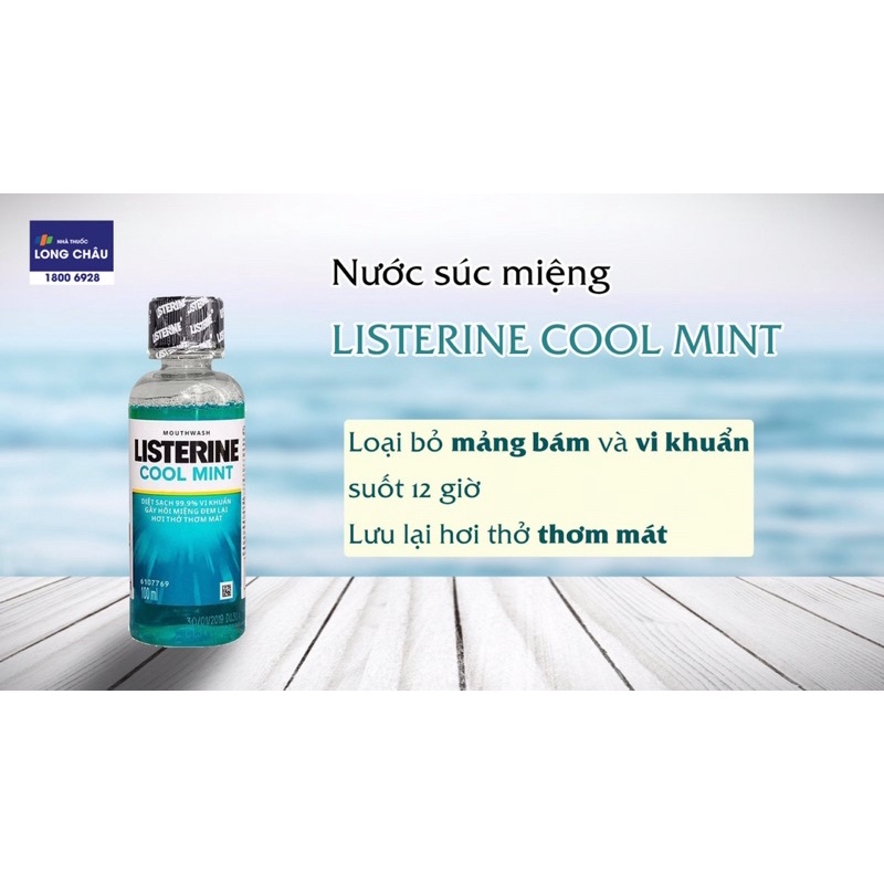 Nước Súc Miệng LISTERINE 100ML Cool Mint, Zero Alcohol, diệt khuẩn bảo vệ răng miệng, giữ hơi thở thơm mát