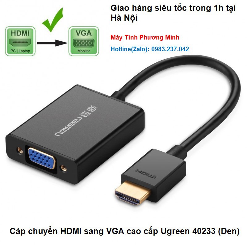 Cáp chuyển HDMI sang VGA cao cấp Ugreen 40233 (Đen)- Sản phẩm chính hãng BH 18 tháng