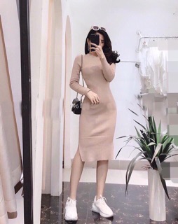 Váy len Body dài tay xẻ tà