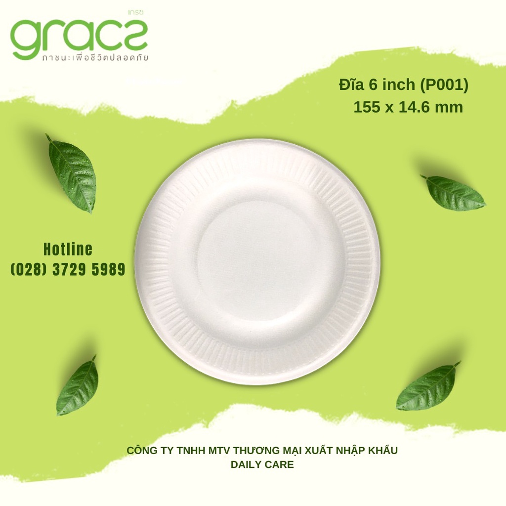 50 Đĩa tròn bã mía Thái Lan 6 inch  - thương hiệu Gracz
