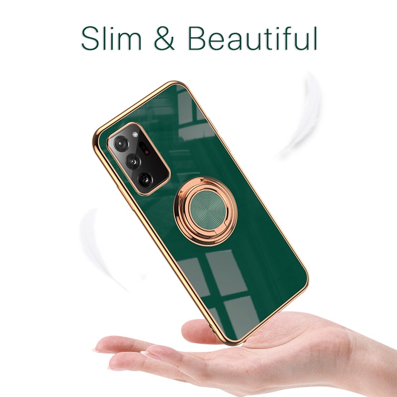 Mạ Vàng Ốp Lưng Samsung Note 20 Ultra 10 Plus 9 8 Hộp đựng Giá đỡ Nhẫn Xoay 360 Glitter Chân đế Mỏng Mềm Máy ảnh Có Vỏ Bảo Vệ