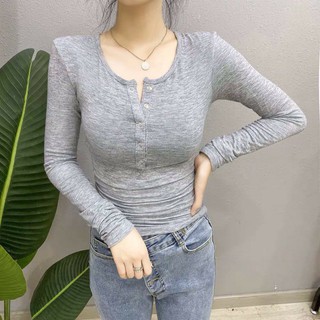 Áo Thun Tay Dài Dáng Trơn Phối Cúc Ngực Vừa Đơn Giảng Vừa Nữ Tính TTS0987