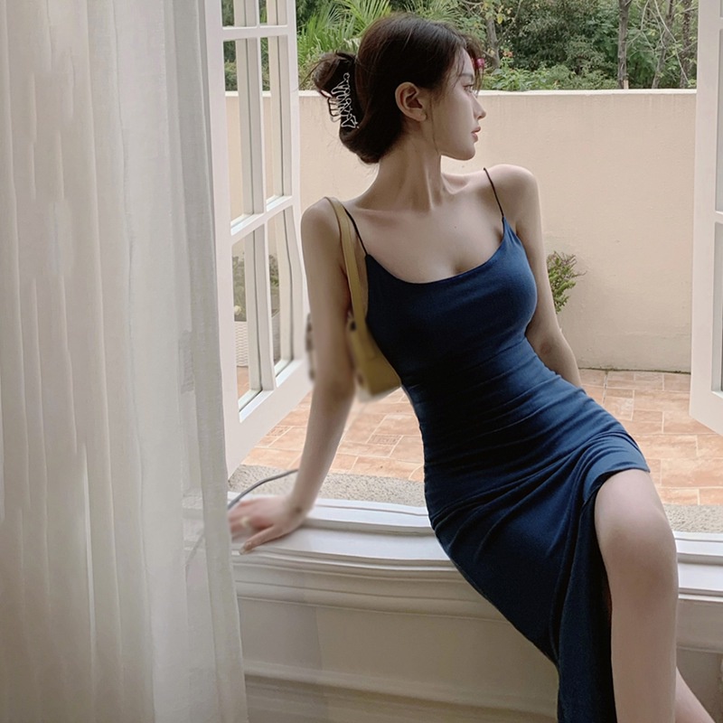 Đầm Hai Dây Ôm Dáng Màu Sắc Đơn Giản Quyến Rũ Dành Cho Nữ