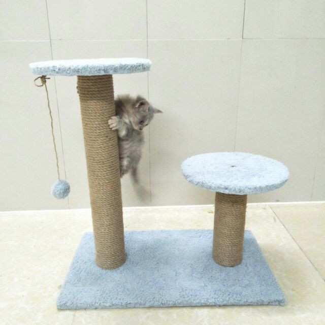 TRỤ CÀO MÓNG (CATTREE) BẰNG GỖ CHO MÈO 2 TẦNG ĐÔI HÌNH TRÒN - NHÀ CÂY CHO MÈO CÀO MÓNG