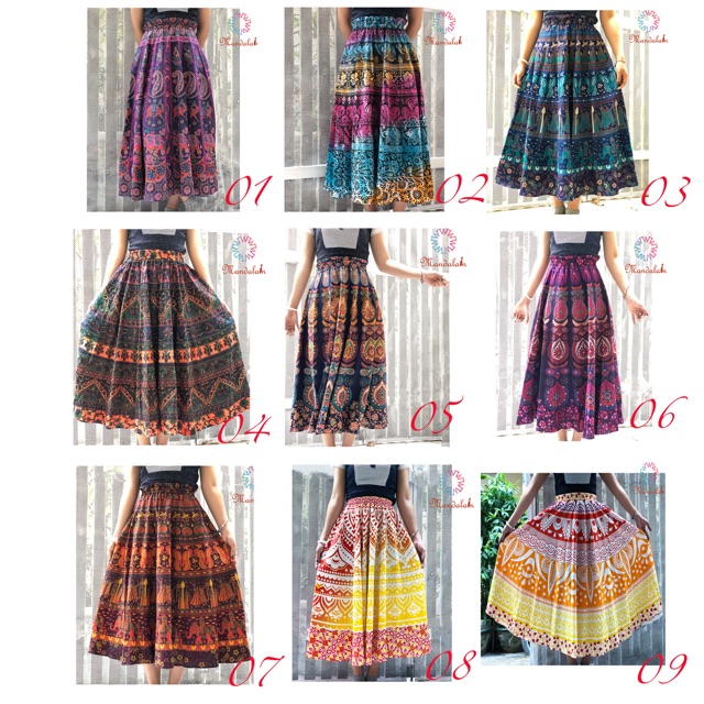 [Hàng nhập] Chân váy xoè thổ cẩm nhập khẩu Ấn Độ  freesize boho đẹp độc lạ