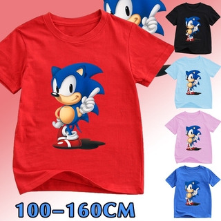 Áo Thun Tay Ngắn Màu Trơn Hoạ Tiết Hoạt Hình Sonic 2021 Cho Bé