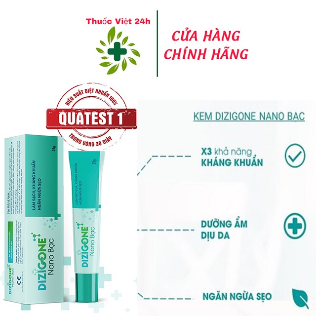 Dizigone Nano Bạc – Kháng khuẩn vượt trội, tái tạo da, ngăn ngừa sẹo, tuýp kem 25gr