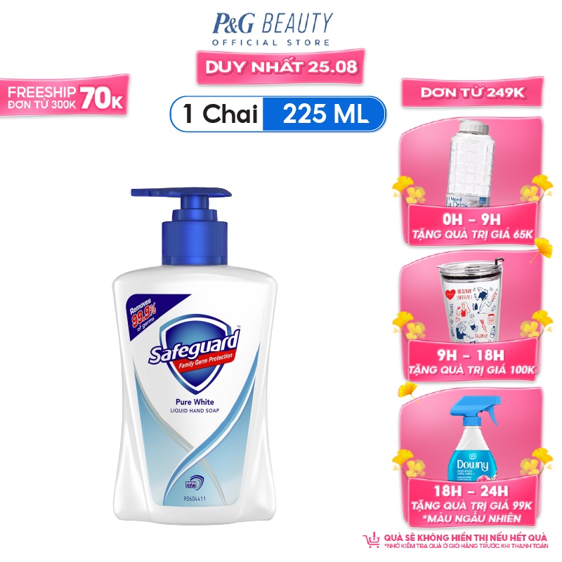 Nước rửa tay Safeguard trắng tinh khiết bảo vệ khỏi vi khuẩn 225ml