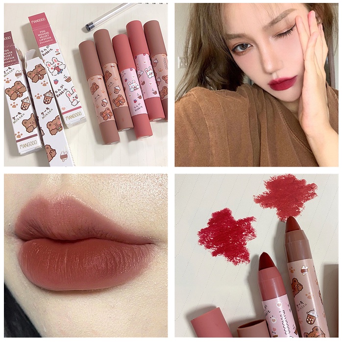 Son Môi Dạng Bút Hai Đầu Lâu Trôi Chống Thấm Nước Không Phai Màu Dễ Thương