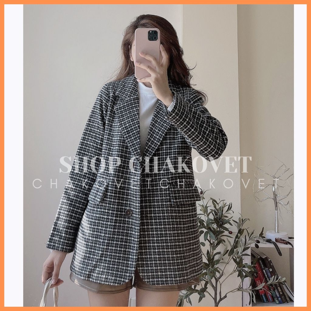 Áo dạ kẻ nữ 2 lớp AD8113, kiểu áo vest khoác ngoài dài tay 2 cúc hàng đẹp loại 1 êm tay  thời trang thu đông hàn quốc